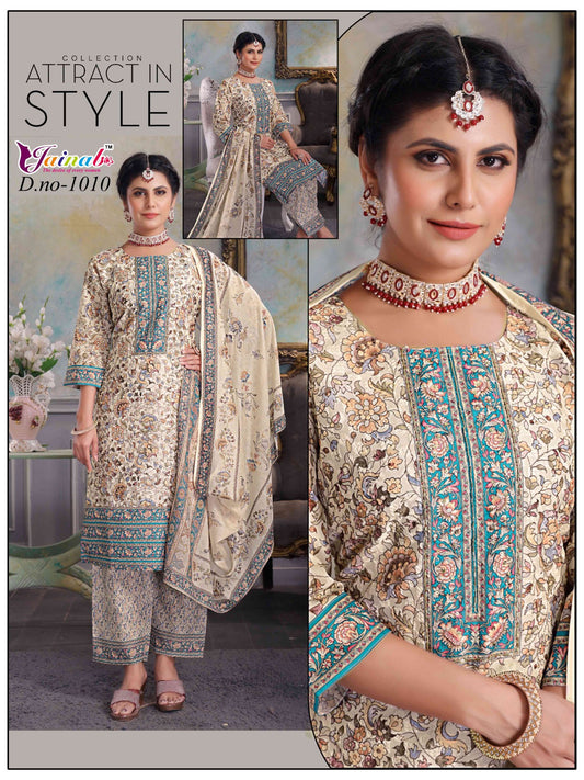 Classic Beige Floral Embroidered Suit